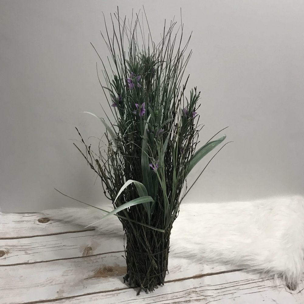 Artificial Grass Clump‎ Faux Plant Purple Flowers